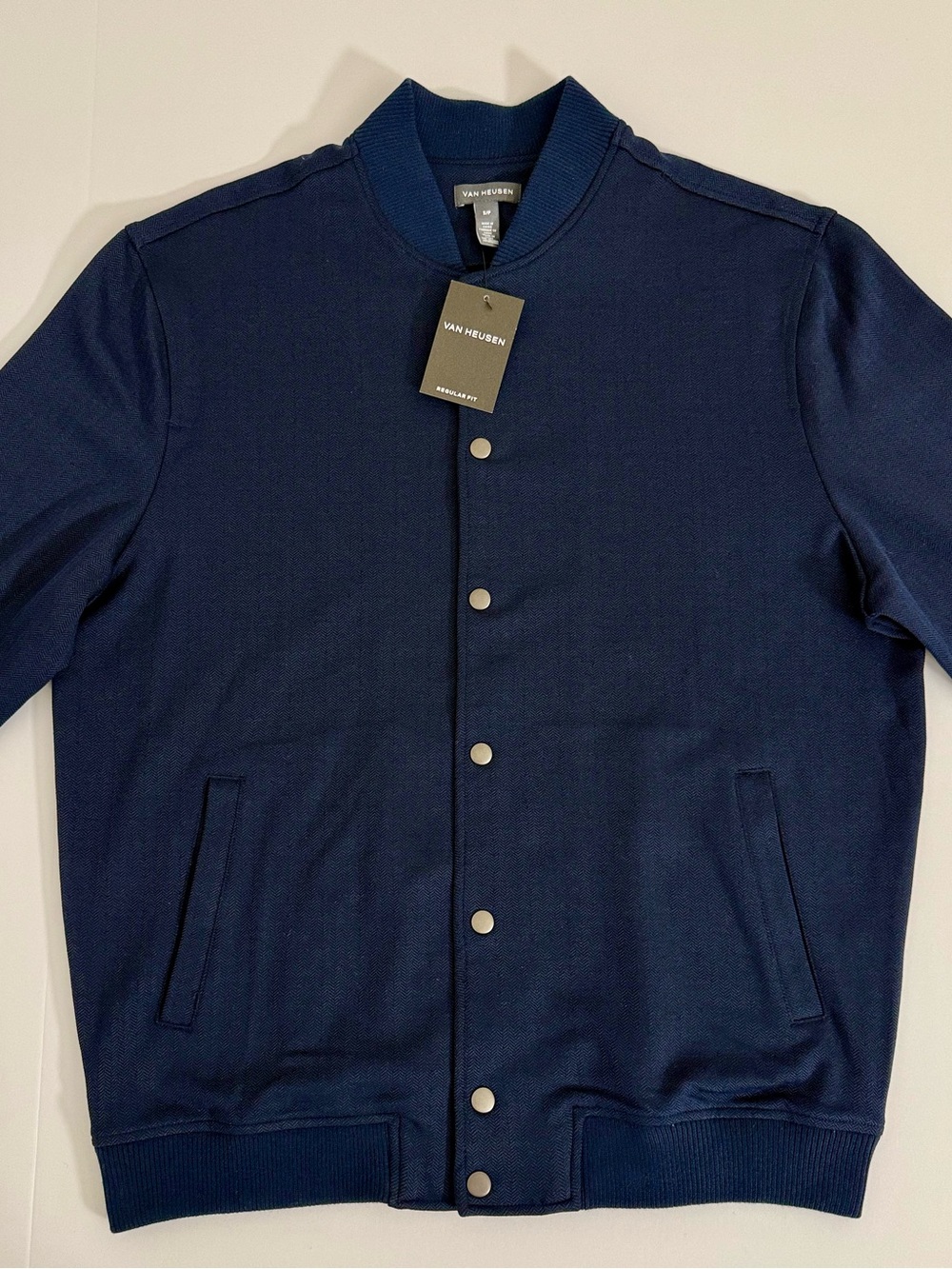 NWT | Van Heusen Men's Navy Blue Herringbone Bomber Jacket | Small